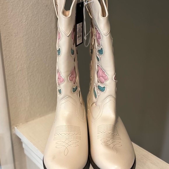 Kids' Emberly Embroidered Western Boots - art class Ivory 5 Girls Mid Calf - Picture 3 of 7